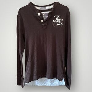 American Eagle Vintage Fit Mens Brown Long Sleeve Henley Shirt Size M